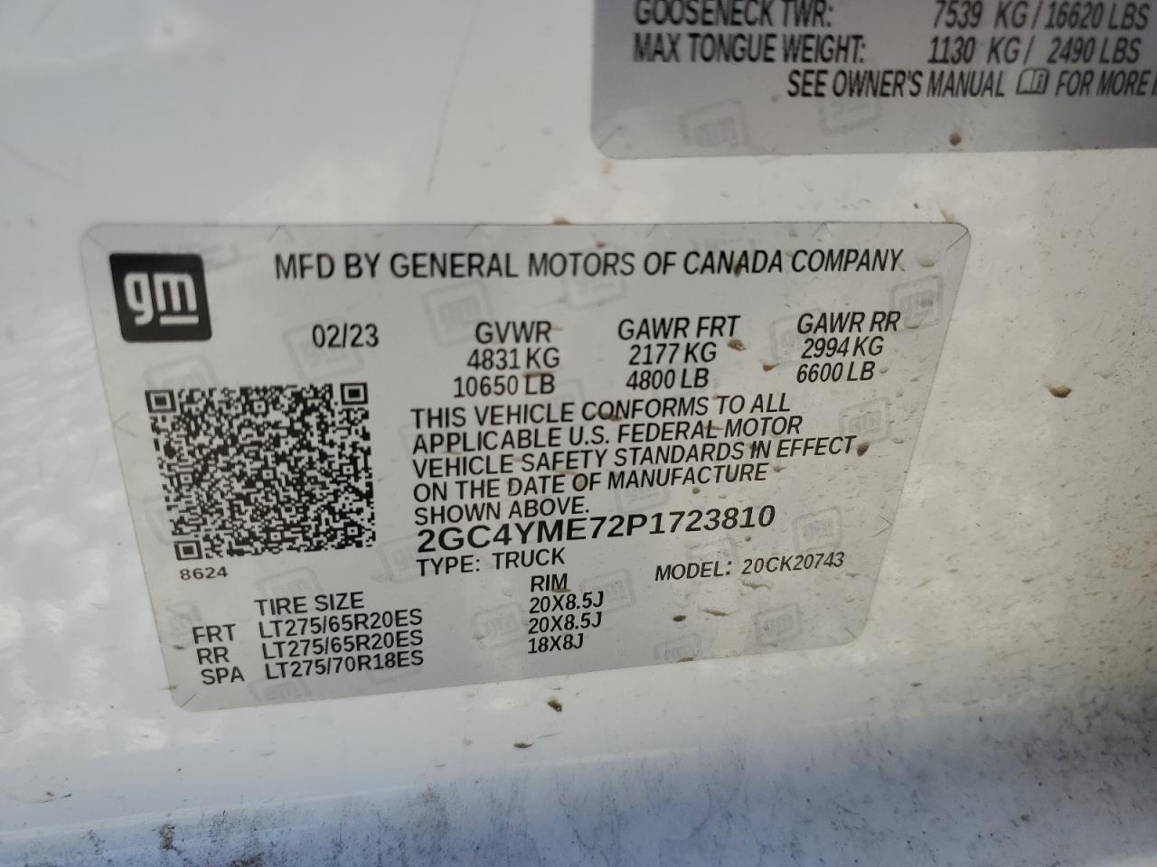 2023 CHEVROLET SILVERADO K2500 CUSTOM VIN:2GC4YME72P1723810