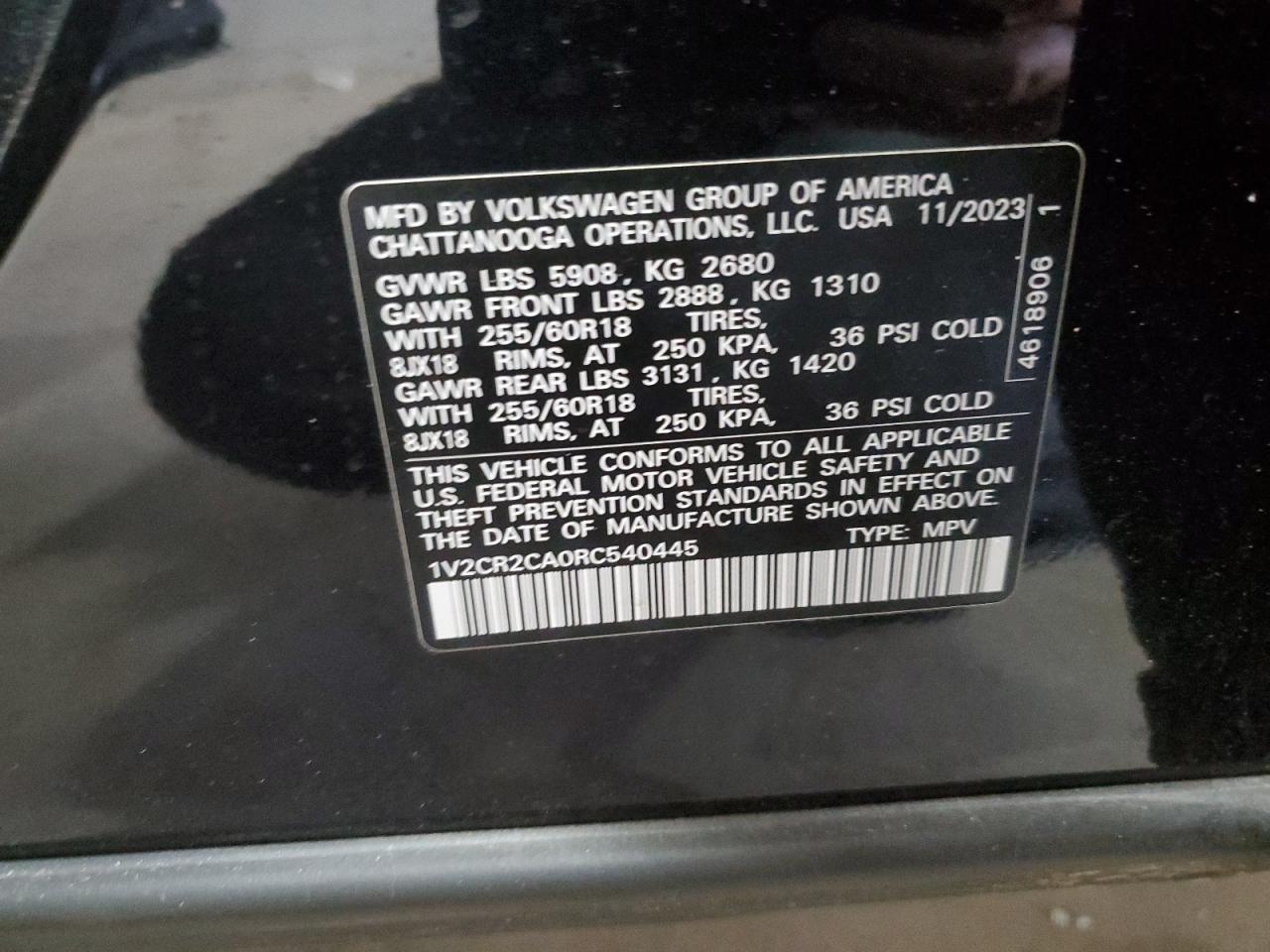 2024 VOLKSWAGEN ATLAS PEAK EDITION SE VIN:1V2CR2CA0RC540445