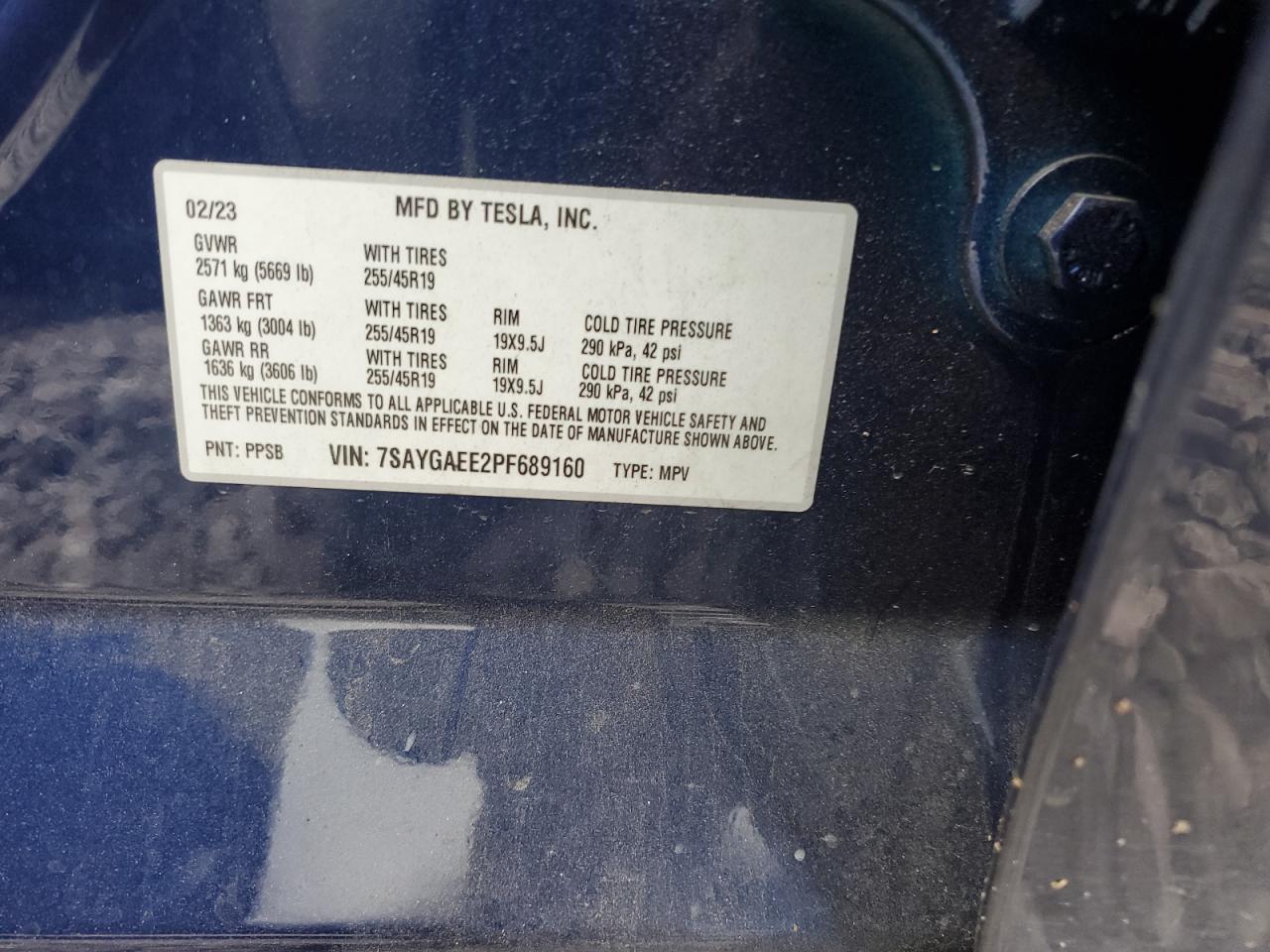 2023 TESLA MODEL Y VIN:1G1ND52J52M517828