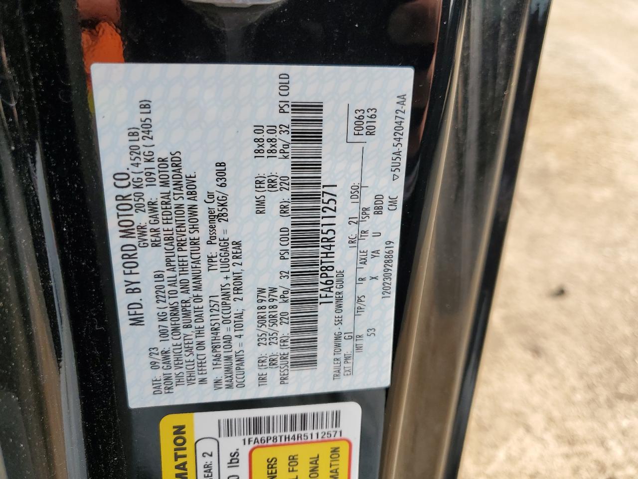 2024 FORD MUSTANG VIN:1FA6P8TH4R5112571