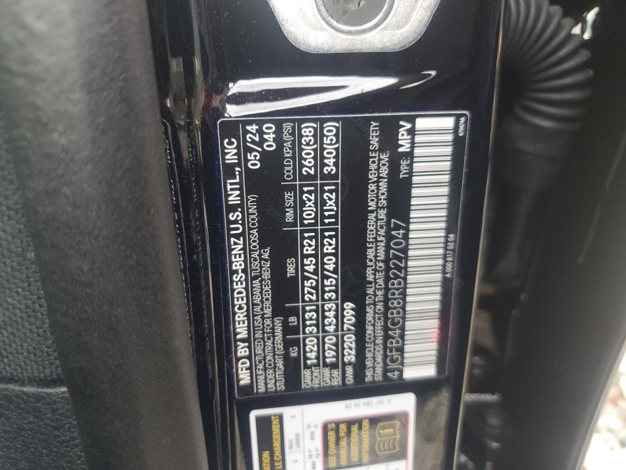 2024 MERCEDES-BENZ GLE 450E 4MATIC VIN:4JGFB4GB8RB227047