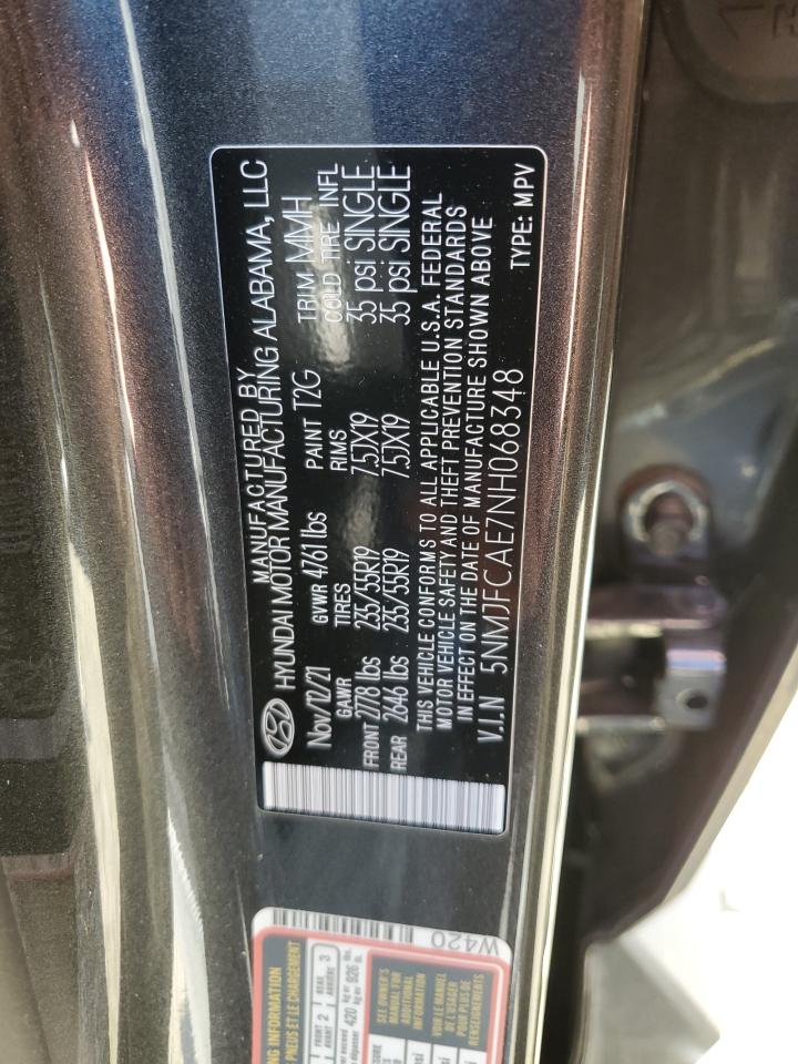 2022 HYUNDAI TUCSON SEL VIN:5NMJFCAE7NH068348