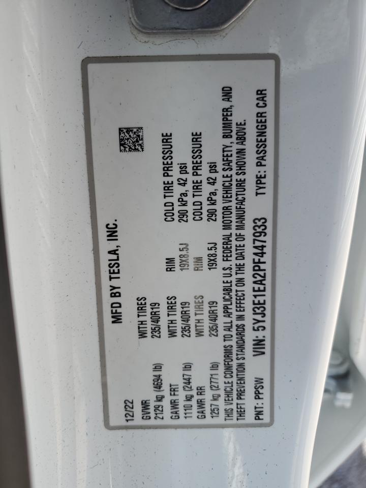 2023 TESLA MODEL 3 VIN:5YJ3E1EA2PF447933