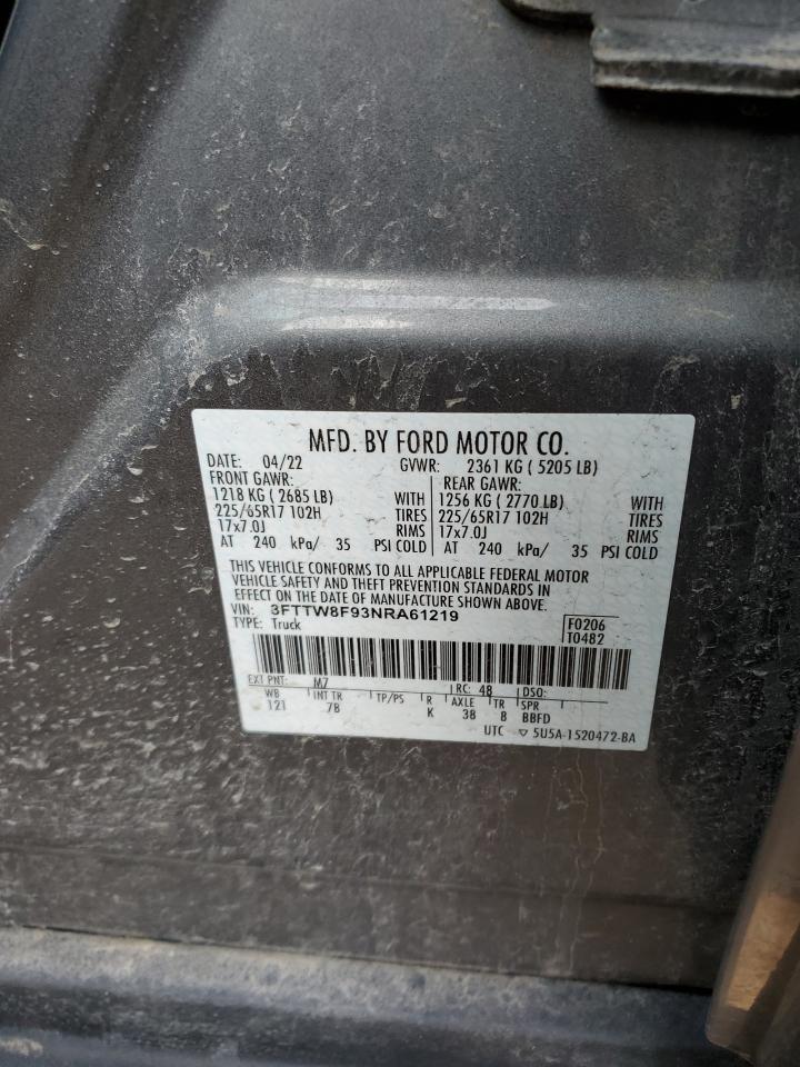 2022 FORD MAVERICK XL VIN:3FTTW8F93NRA61219