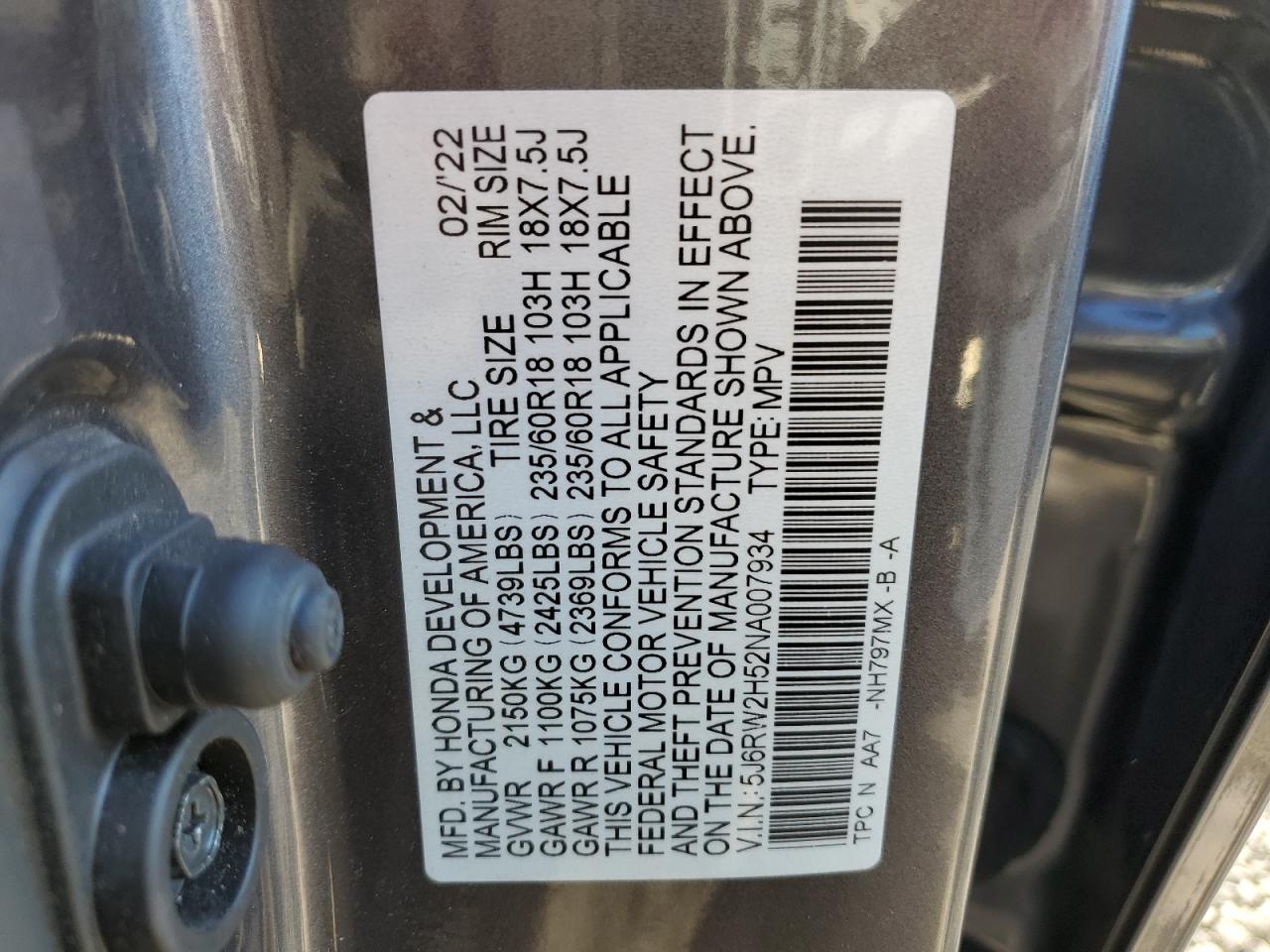 2022 HONDA CR-V EX VIN:1D8HN44HX8B169407