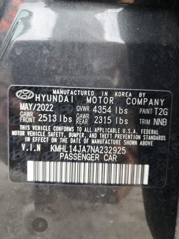 2022 HYUNDAI SONATA SEL VIN:KMHL14JA7NA232925