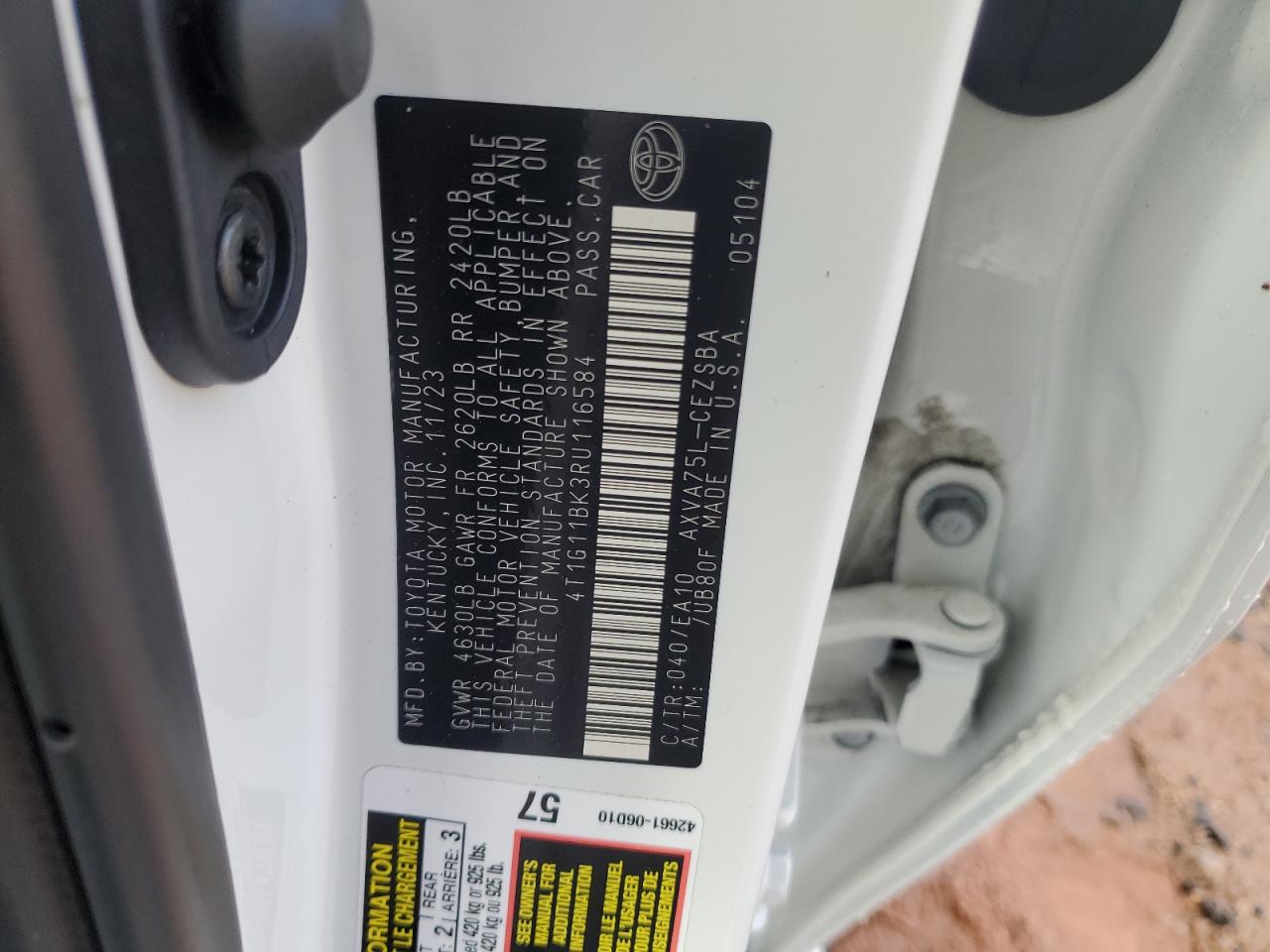 2024 TOYOTA CAMRY SE NIGHT SHADE VIN:4T1G11BK3RU116584