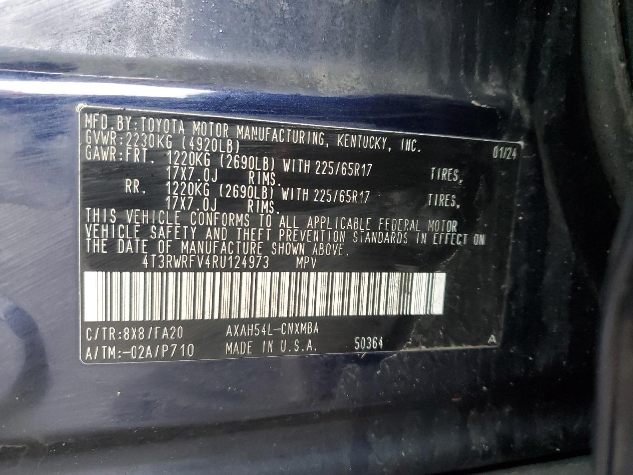 2024 TOYOTA RAV4 XLE VIN:4T3RWRFV4RU124973