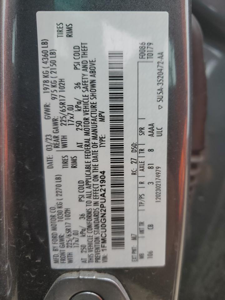 2023 FORD ESCAPE ACTIVE VIN:1FMCU0GN2PUA21904