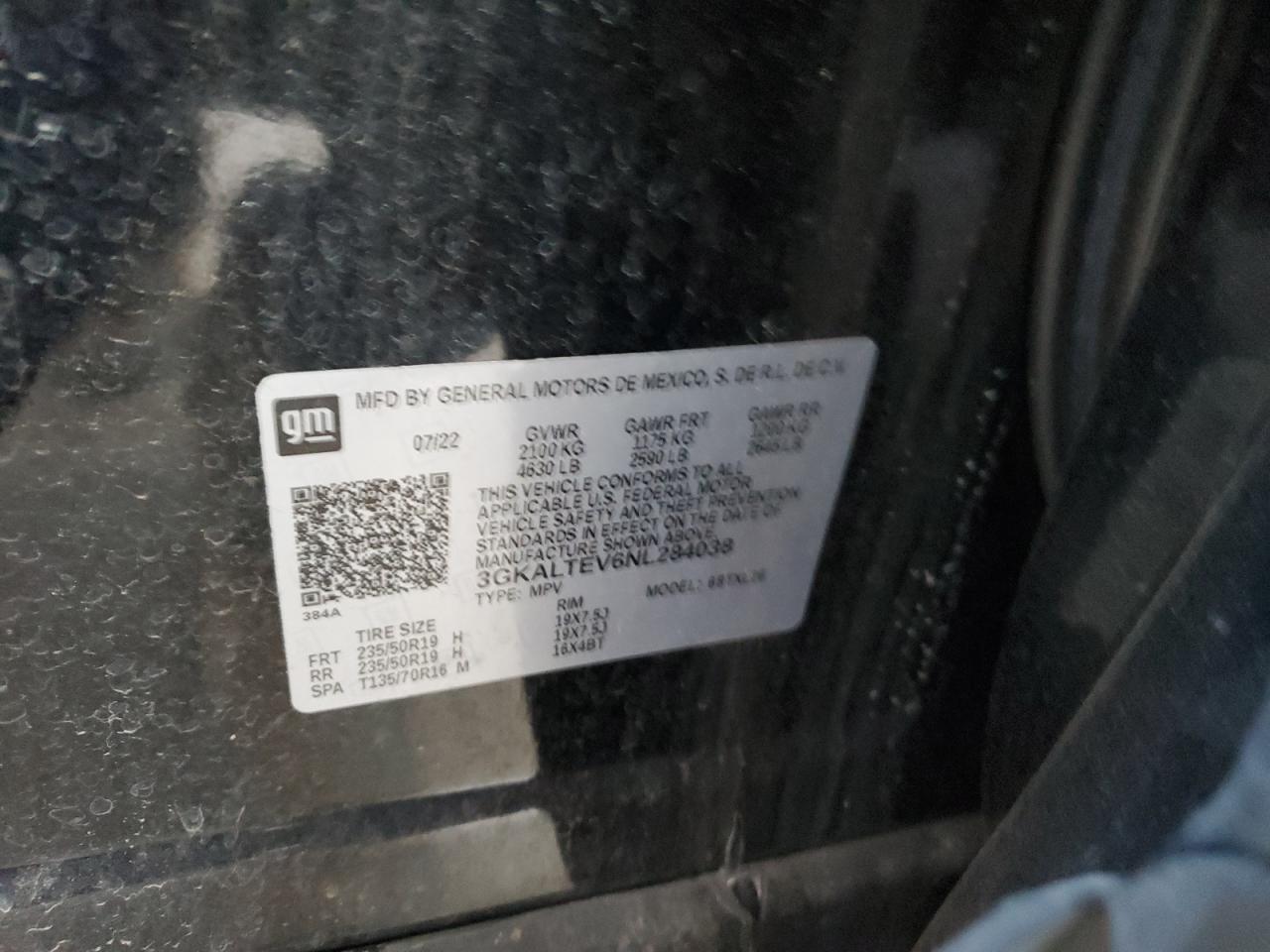 2022 GMC TERRAIN SLE VIN:3GKALTEV6NL284038