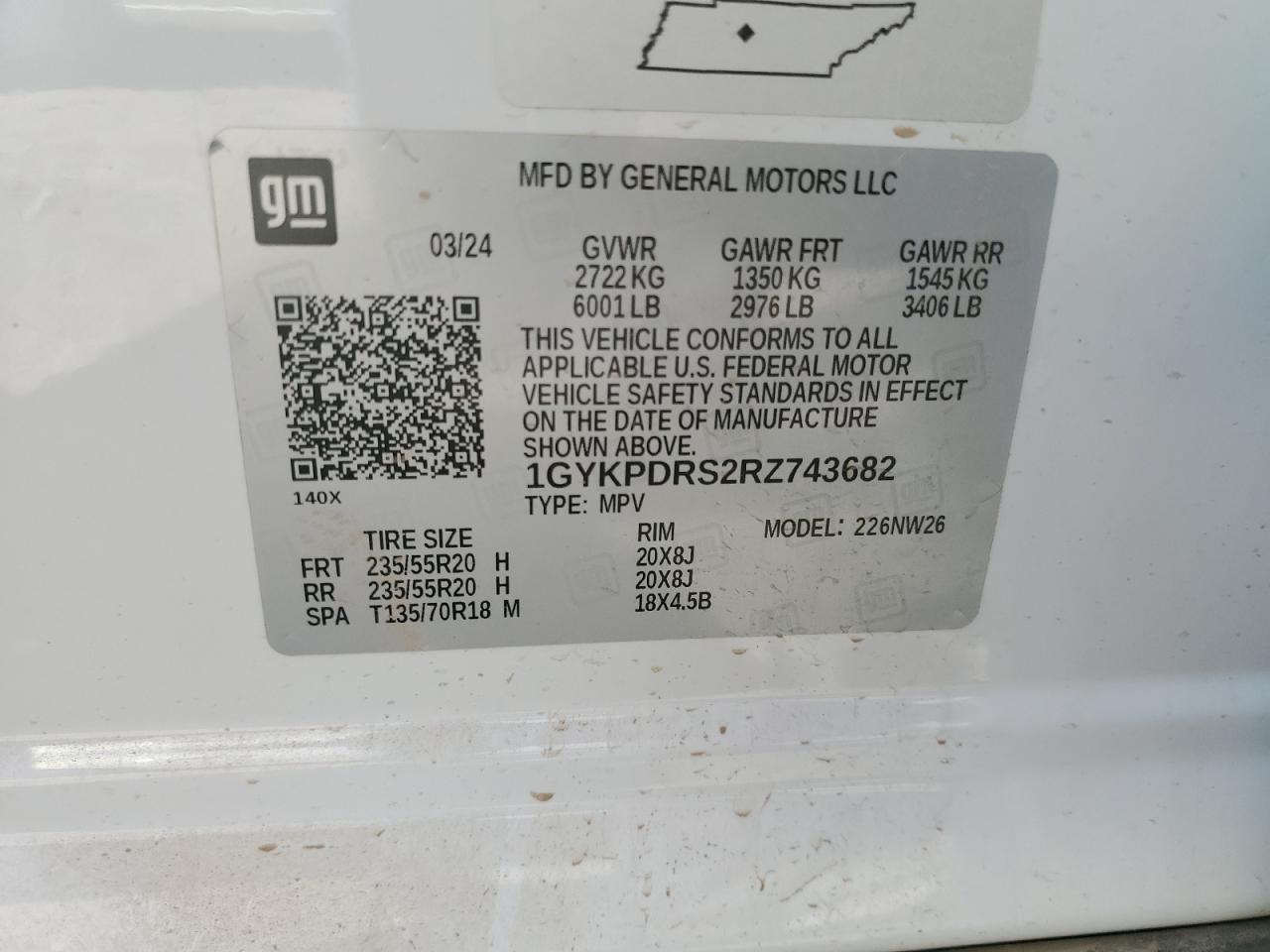 2024 CADILLAC XT6 PREMIUM LUXURY VIN:1GYKPDRS2RZ743682