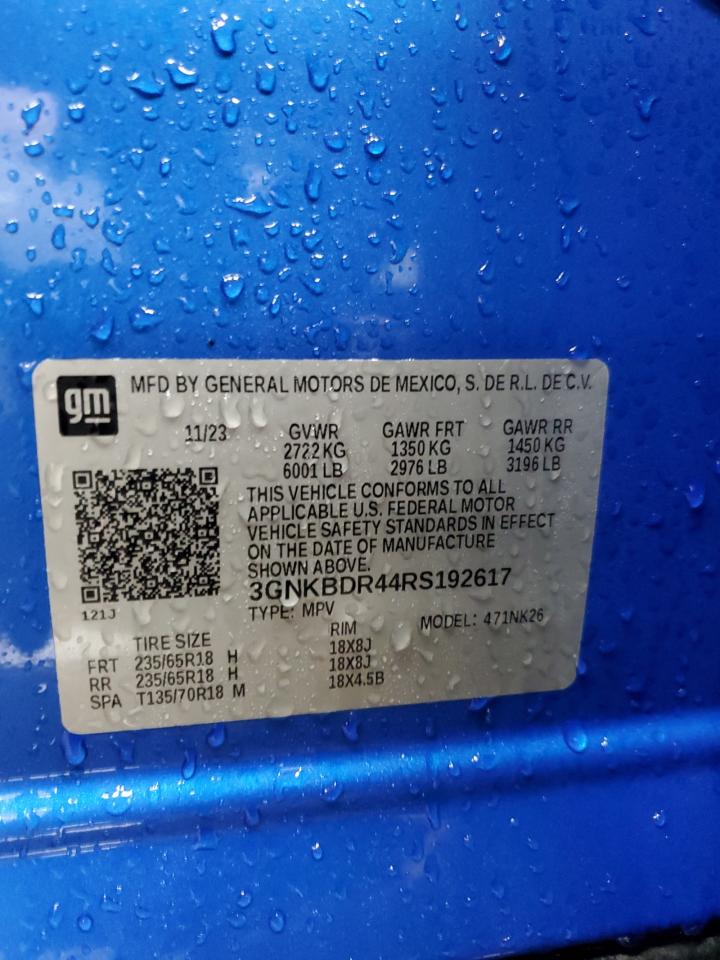 2024 CHEVROLET BLAZER 3LT VIN:3GNKBDR44RS192617