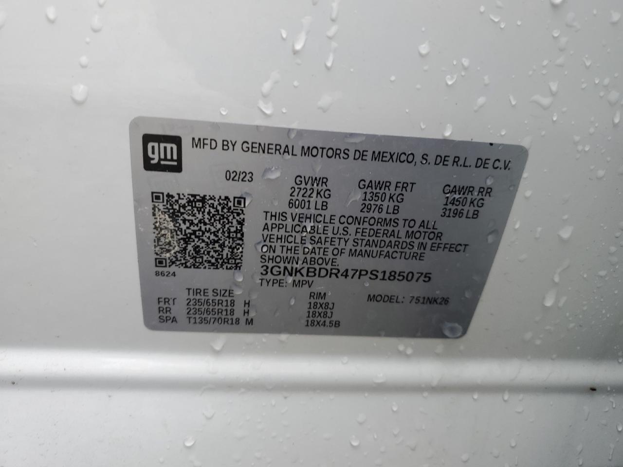 2023 CHEVROLET BLAZER 3LT VIN:3GNKBDR47PS185075