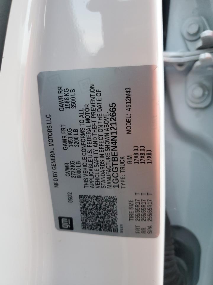 2022 CHEVROLET COLORADO VIN:1GCGTBEN4N1212665