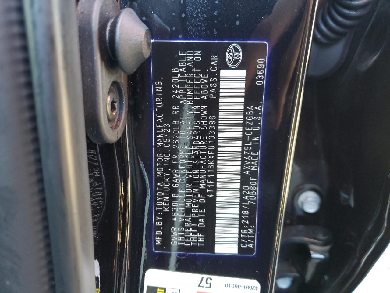 2023 TOYOTA CAMRY XLE VIN:4T1F11BKXPU103386