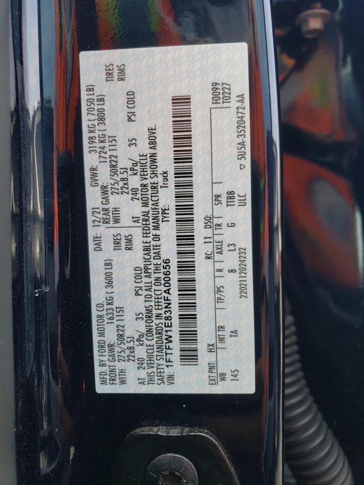 2022 FORD F150 SUPERCREW VIN:1FTFW1E83NFA00656