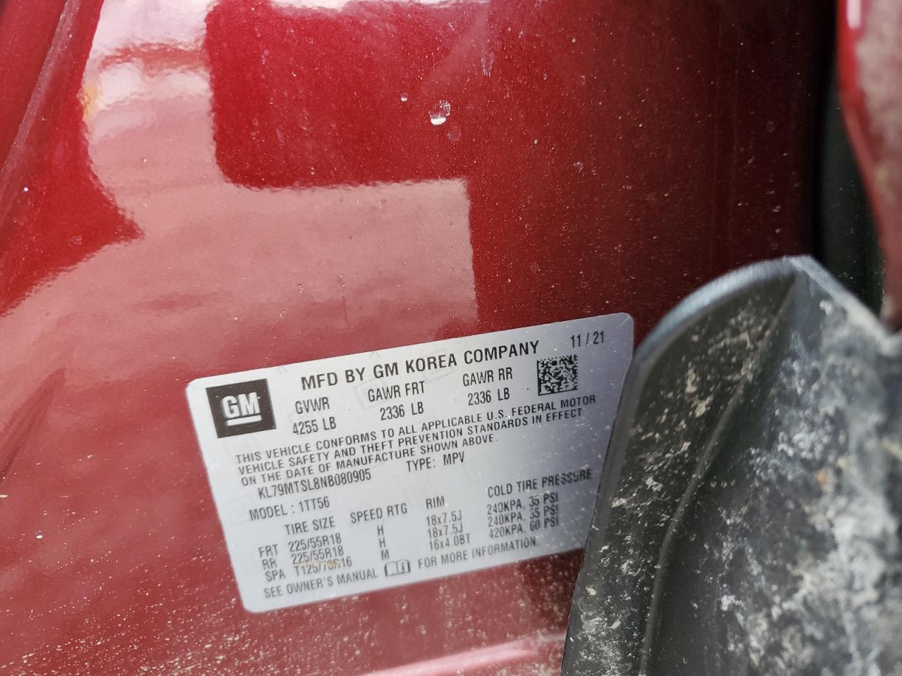 2022 CHEVROLET TRAILBLAZER RS VIN:KL79MTSL8NB080905