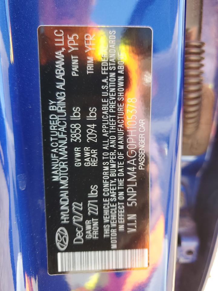 2023 HYUNDAI ELANTRA SEL VIN:5NPLM4AG0PH105378