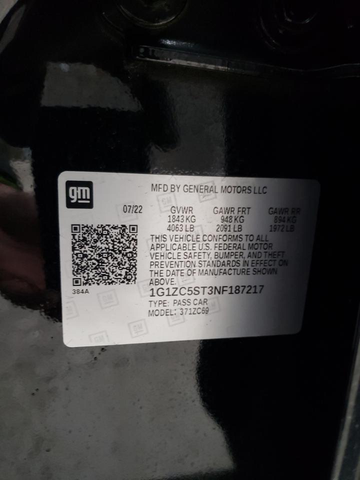 2022 CHEVROLET MALIBU LS VIN:1G1ZC5ST3NF187217