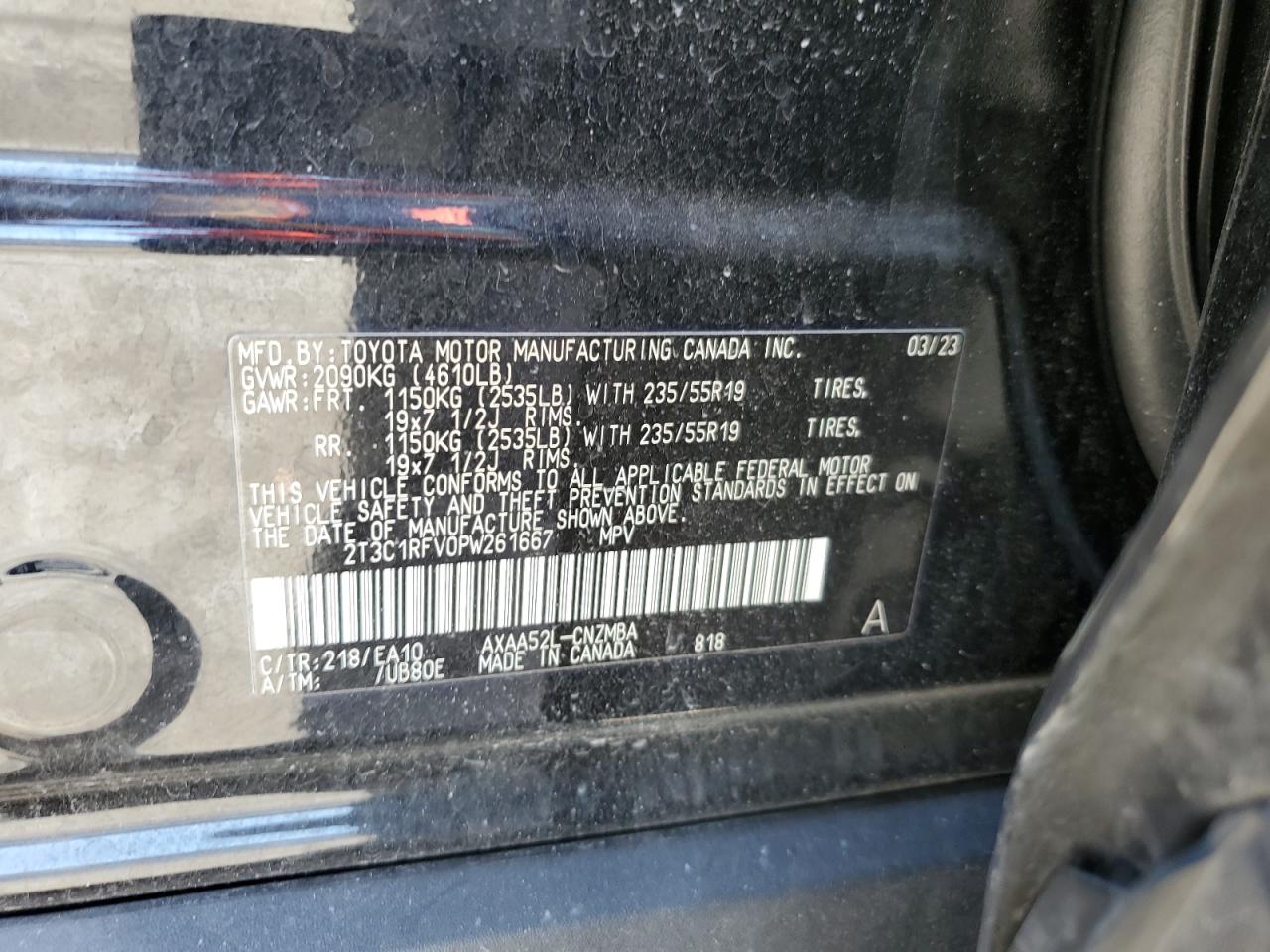 2023 TOYOTA RAV4 XLE PREMIUM VIN:2T3C1RFV0PW261667