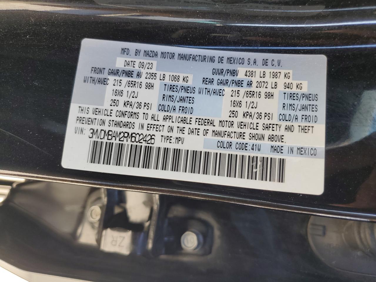 2024 MAZDA CX-30 VIN:3MVDMBAM2RM602426