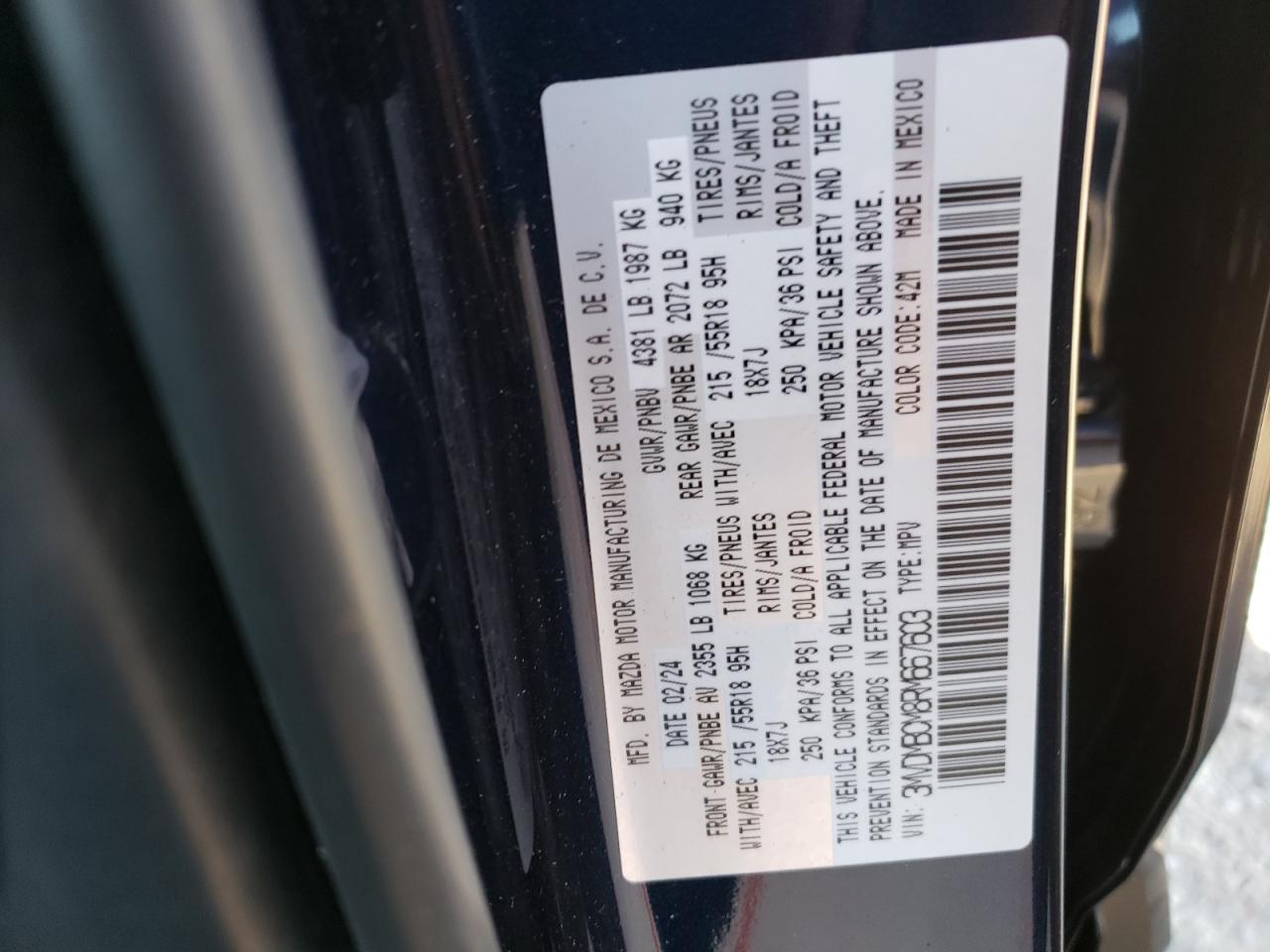 2024 MAZDA CX-30 PREFERRED VIN:3MVDMBCM8RM667603