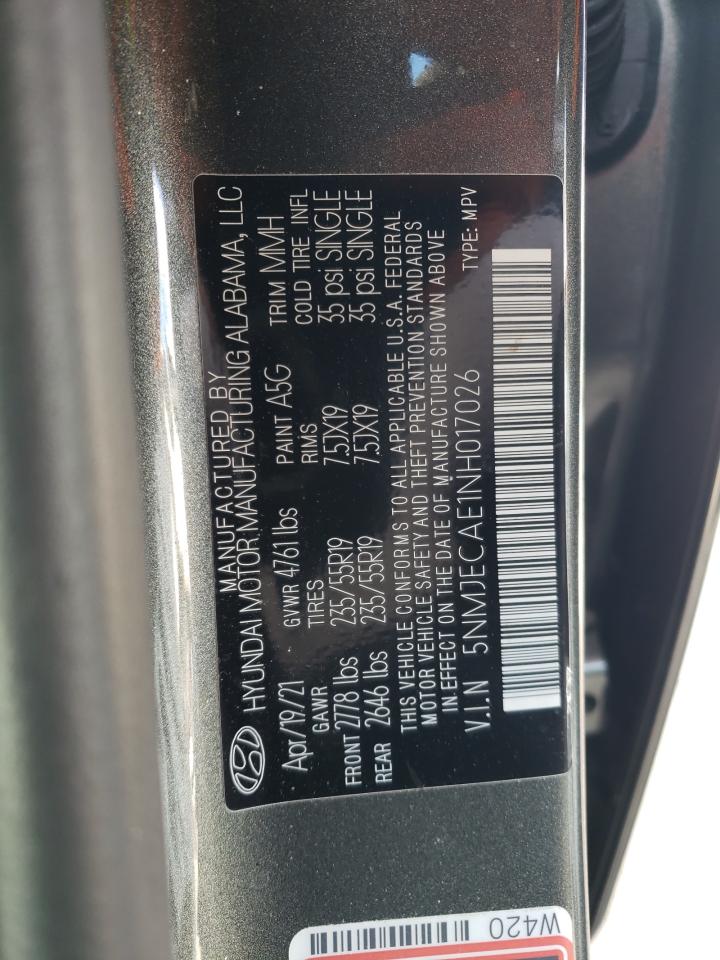 2022 HYUNDAI TUCSON LIMITED VIN:5NMJECAE1NH017026