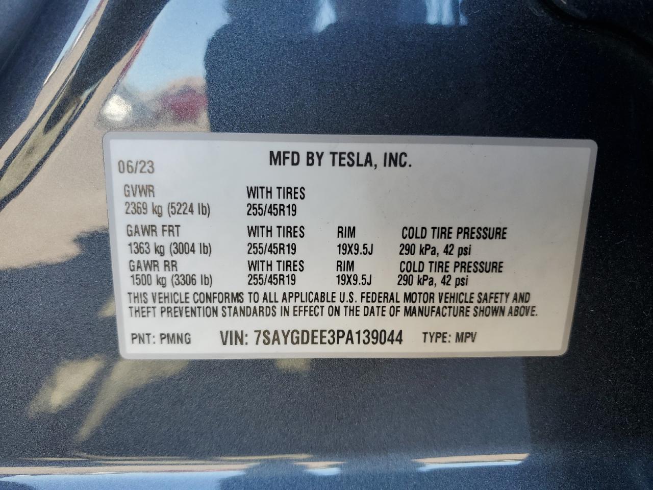 2023 TESLA MODEL Y VIN:7SAYGDEE3PA139044