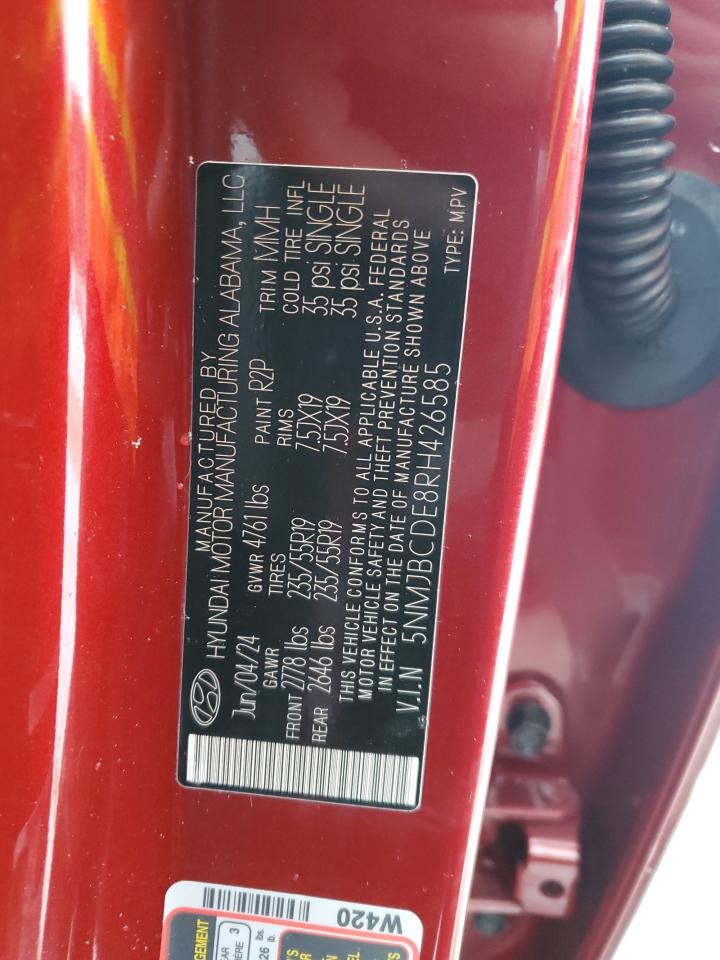 2024 HYUNDAI TUCSON SEL VIN:5NMJBCDE8RH426585