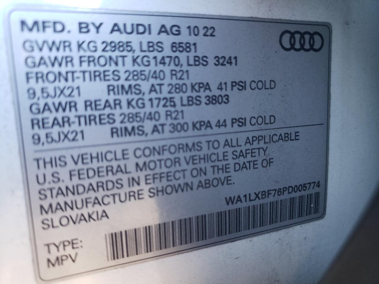 2023 AUDI Q7 PREMIUM PLUS VIN:WA1LXBF76PD005774