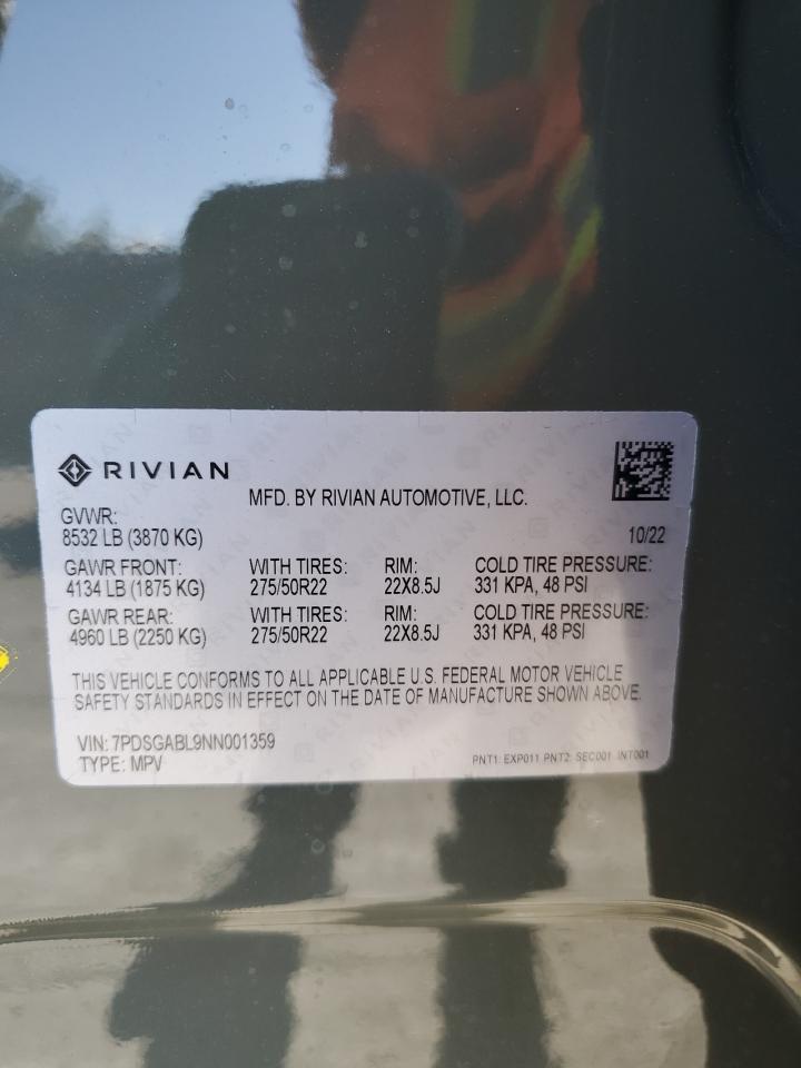 2022 RIVIAN R1S LAUNCH EDITION VIN:7PDSGABL9NN001359