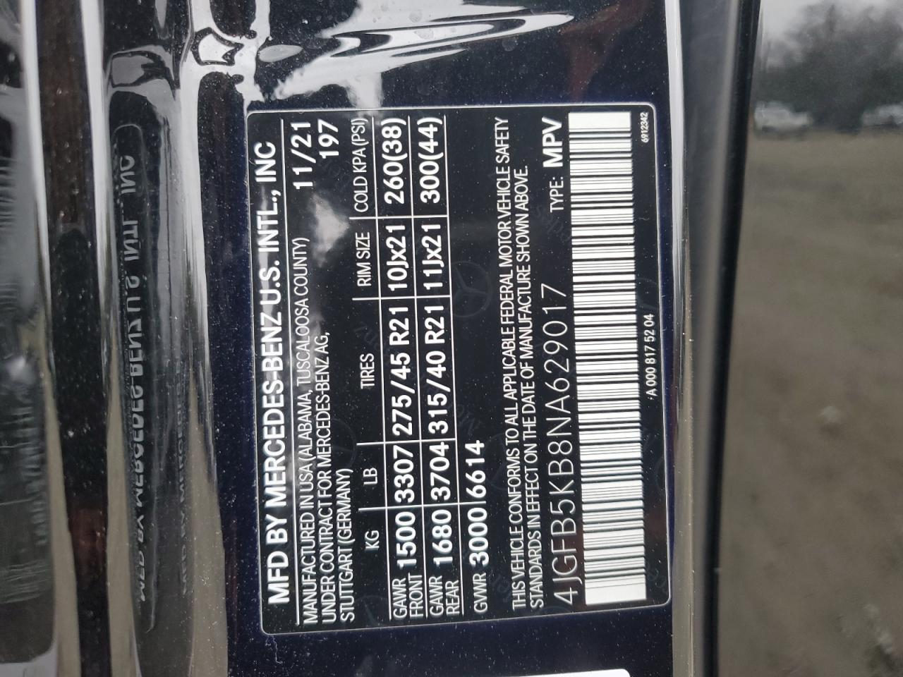 2022 MERCEDES-BENZ GLE 450 4MATIC VIN:4JGFB5KB8NA629017