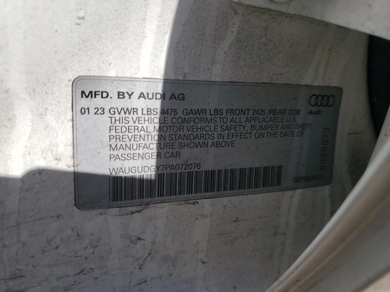 2023 AUDI A3 PREMIUM VIN:WAUGUDGY7PA072076