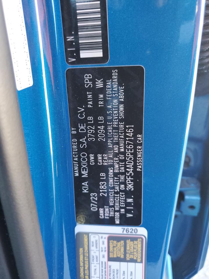 2023 KIA FORTE GT LINE VIN:3KPF54AD5PE671461
