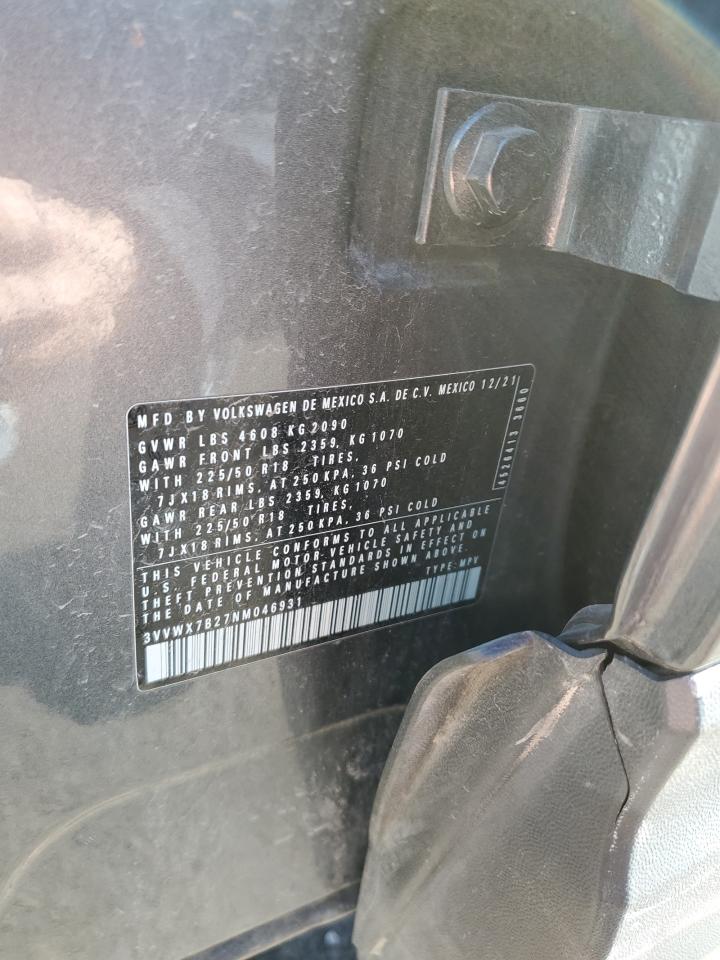 2022 VOLKSWAGEN TAOS SE VIN:3VVWX7B27NM046931