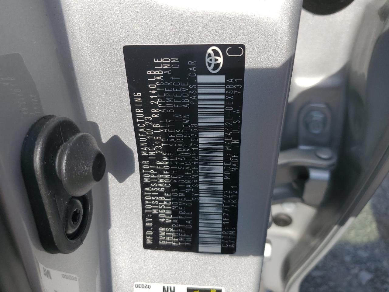 2024 TOYOTA COROLLA SE VIN:5YFS4MCE4RP175768