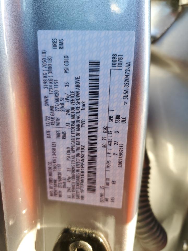 2023 FORD F150 SUPERCREW VIN:1FTFW1E81PFA52192
