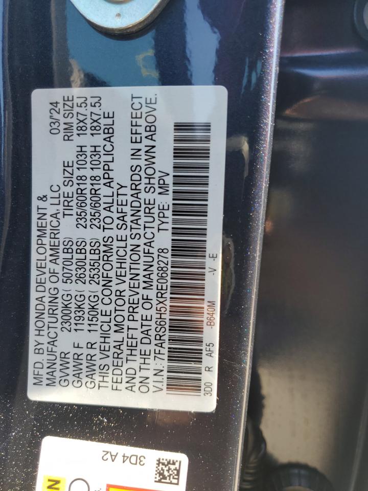 2024 HONDA CR-V SPORT VIN:7FARS6H5XRE068278