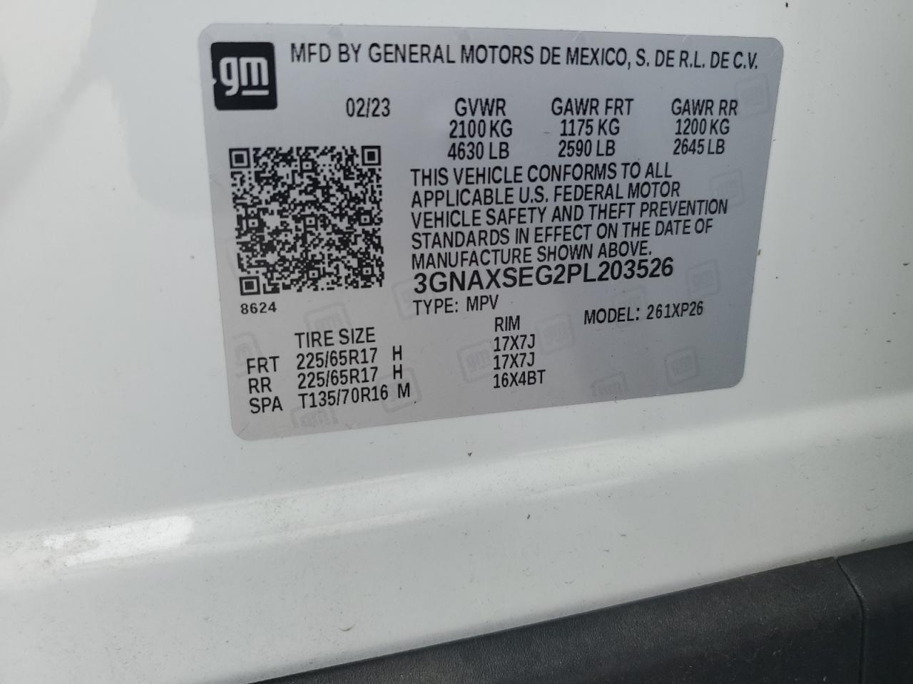 2023 CHEVROLET EQUINOX LS VIN:3GNAXSEG2PL203526