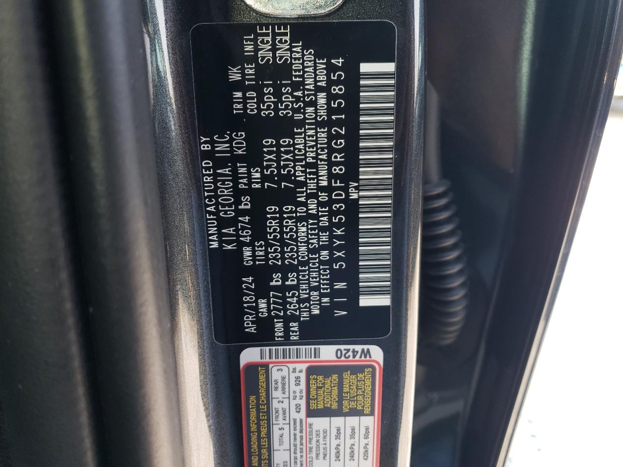 2024 KIA SPORTAGE SX PRESTIGE VIN:5XYK53DF8RG215854