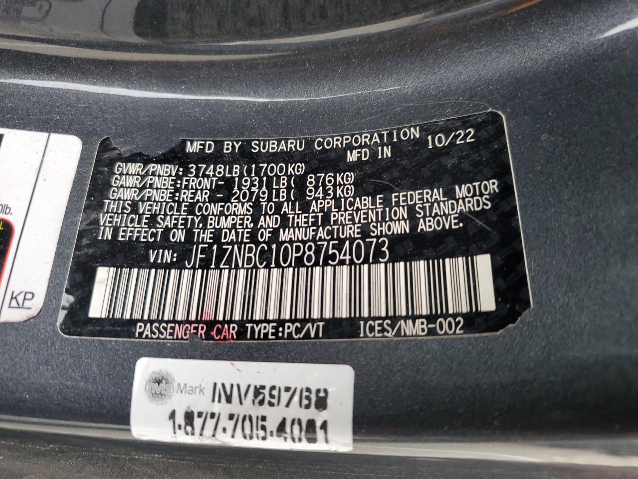 2023 TOYOTA GR 86 VIN:JF1ZNBC10P8754073