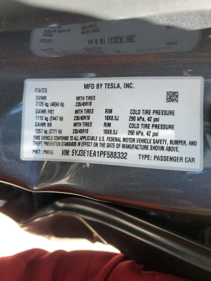 2023 TESLA MODEL 3 VIN:5YJ3E1EA1PF588332