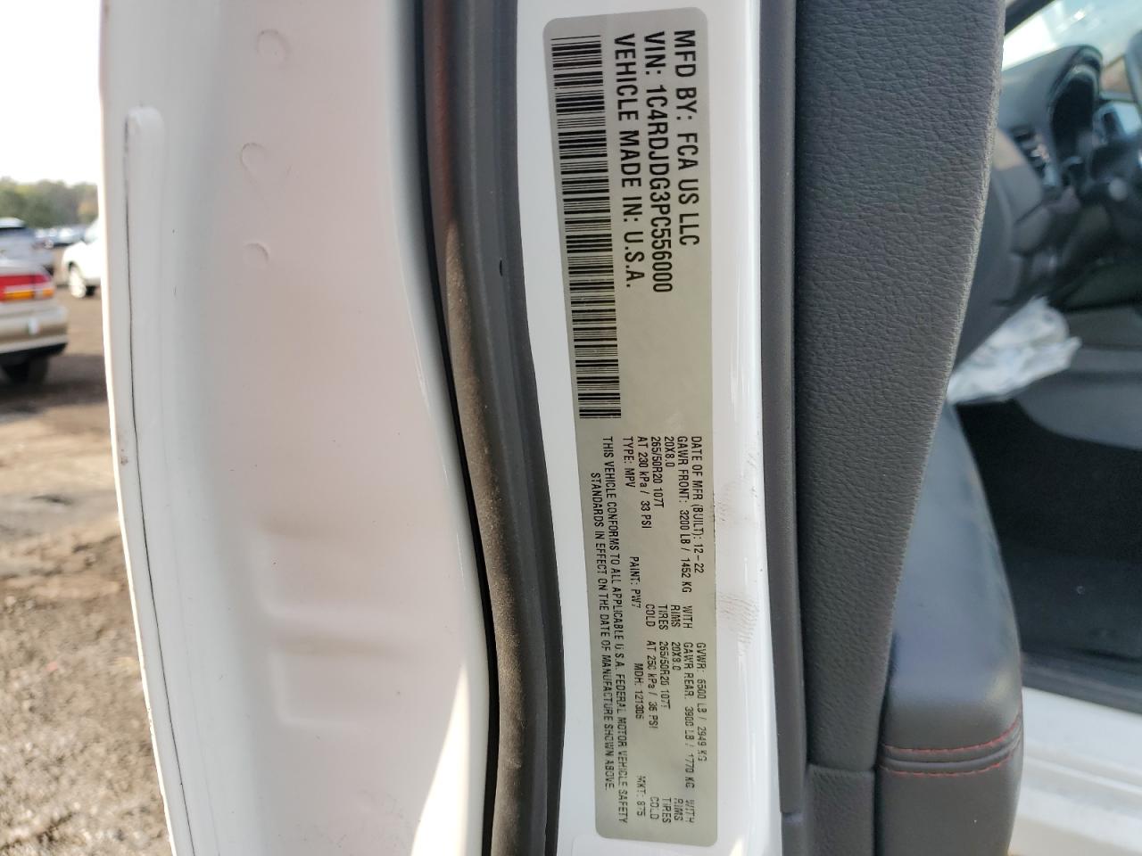 2023 DODGE DURANGO GT VIN:1C4RDJDG3PC556000