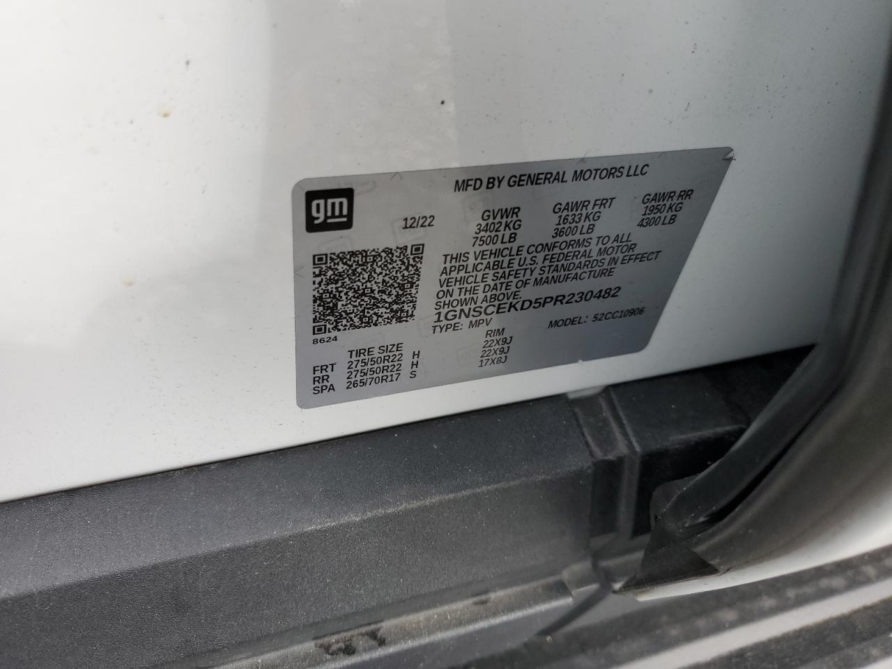 2023 CHEVROLET SUBURBAN C1500 RST VIN:1GNSCEKD5PR230482