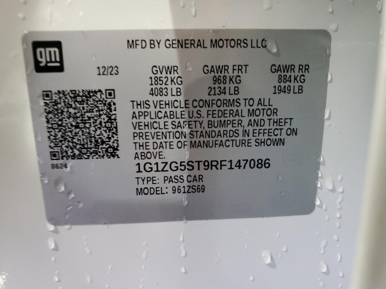 2024 CHEVROLET MALIBU RS VIN:1G1ZG5ST9RF147086