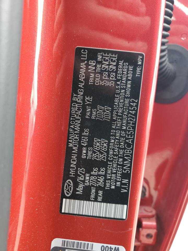 2023 HYUNDAI TUCSON SEL VIN:5NMJBCAE5PH274542