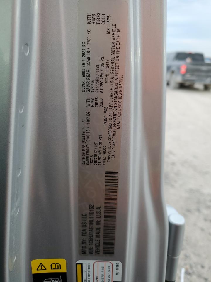 2022 JEEP GLADIATOR SPORT VIN:1C6HJTAG1NL110162
