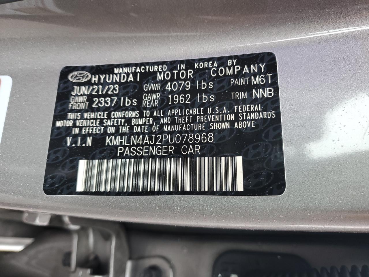 2023 HYUNDAI ELANTRA LIMITED VIN:KMHLN4AJ2PU078968