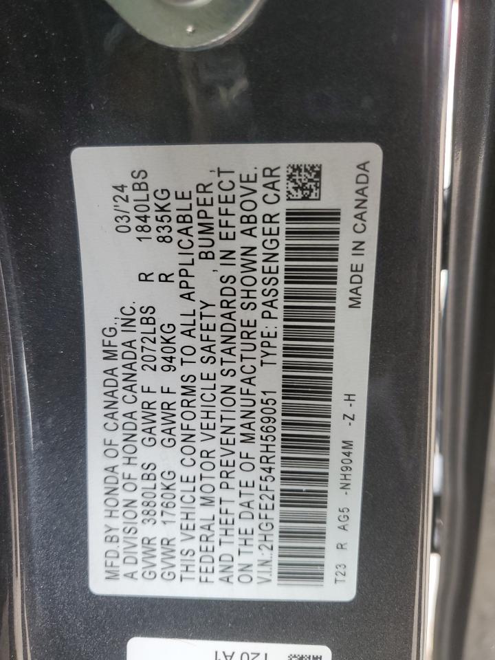 2024 HONDA CIVIC SPORT VIN:2HGFE2F54RH569051