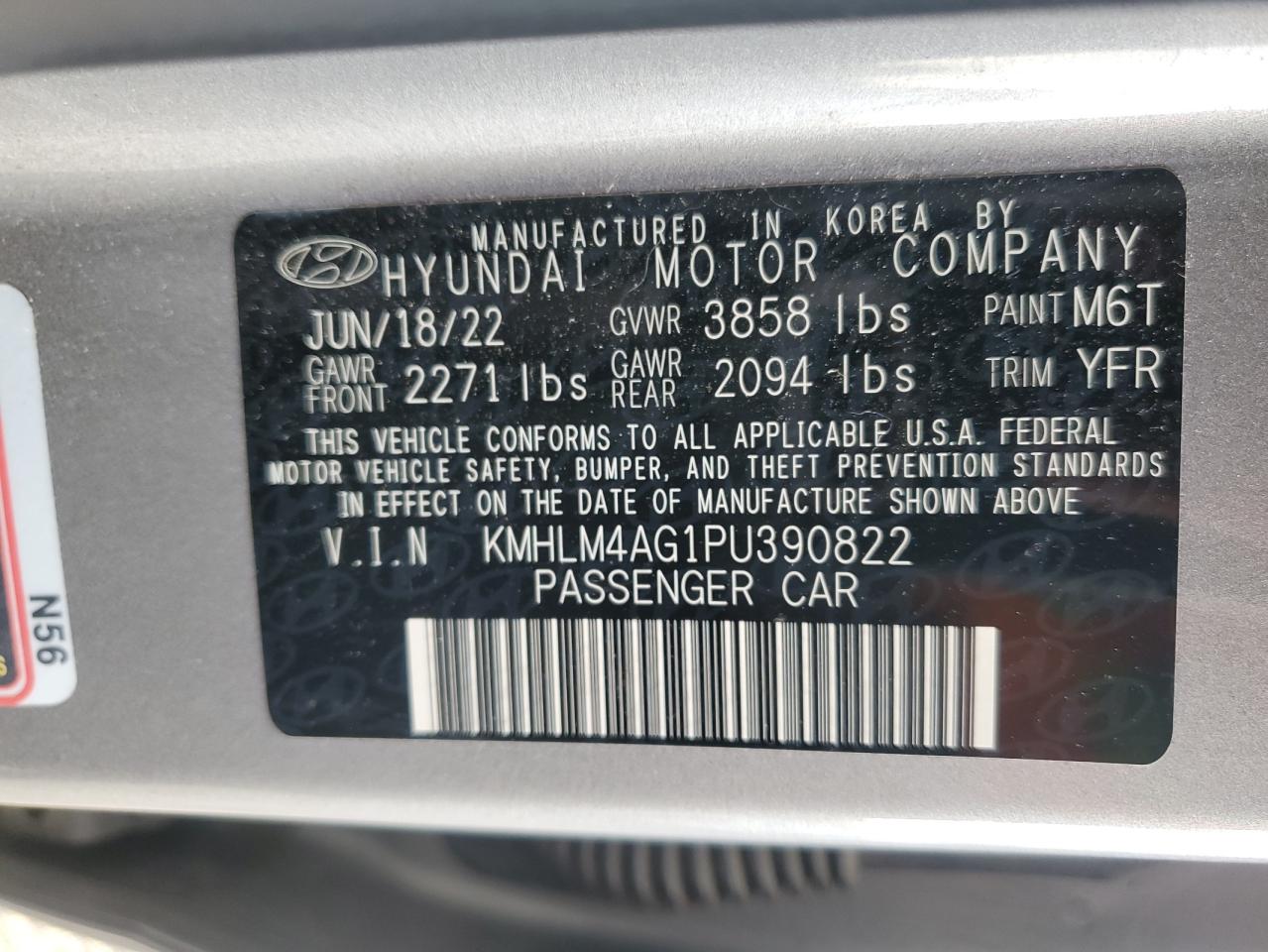2023 HYUNDAI ELANTRA SEL VIN:KMHLM4AG1PU390822